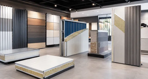 Decorative wall panel showroom and product samples