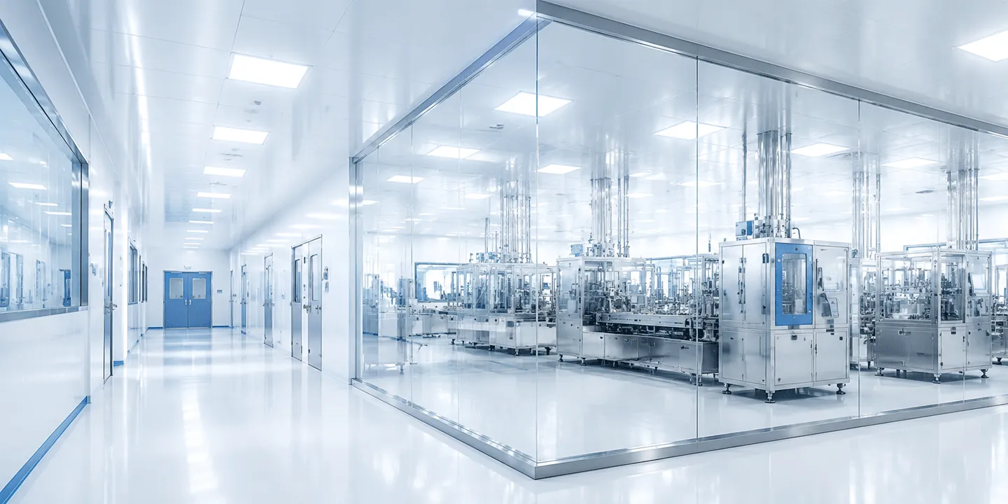 Finished cleanroom interior with glazed partitions