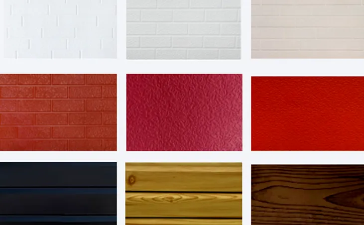 Decorative metal wall panel color and texture samples