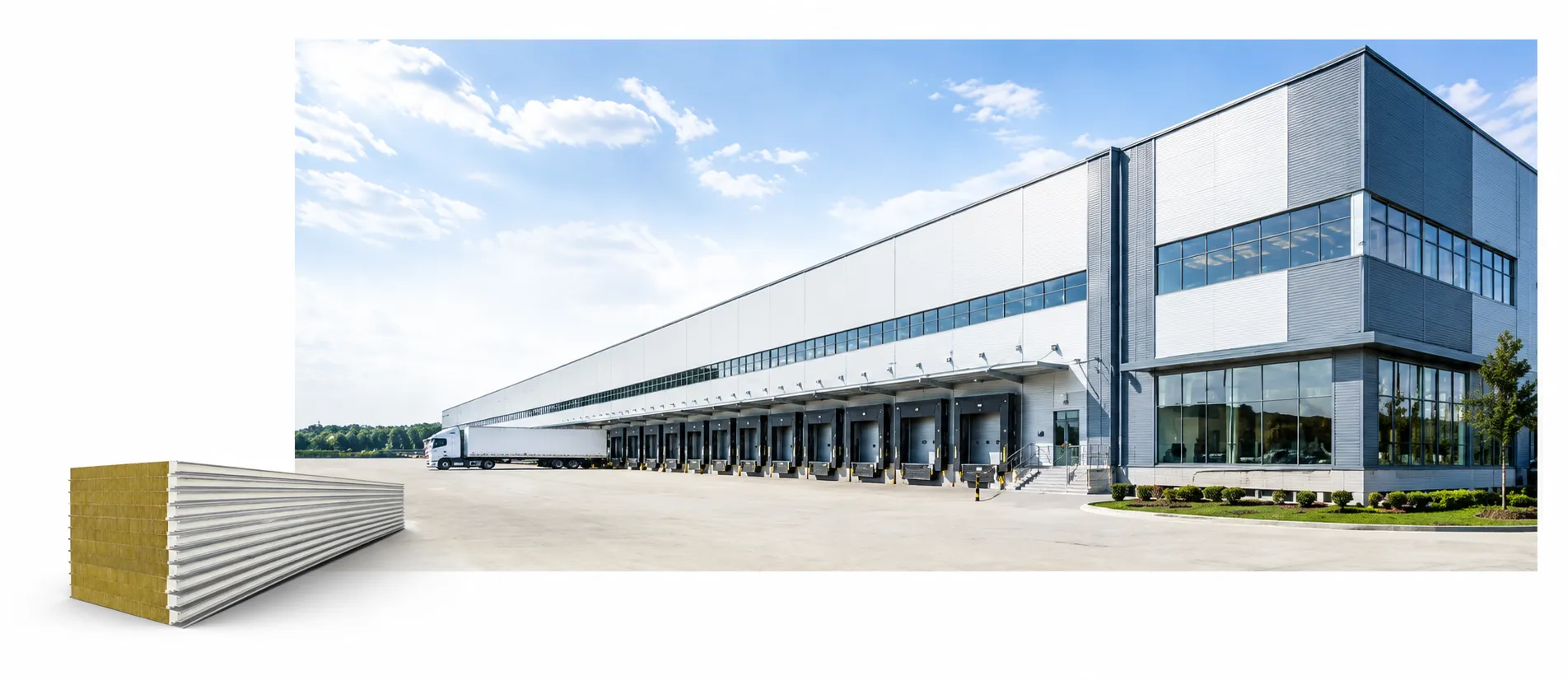 Industrial warehouse with insulated wall panel product sample