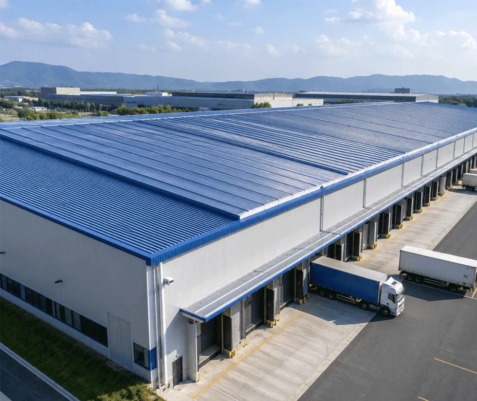 Industrial building roof clad with insulated roofing panels