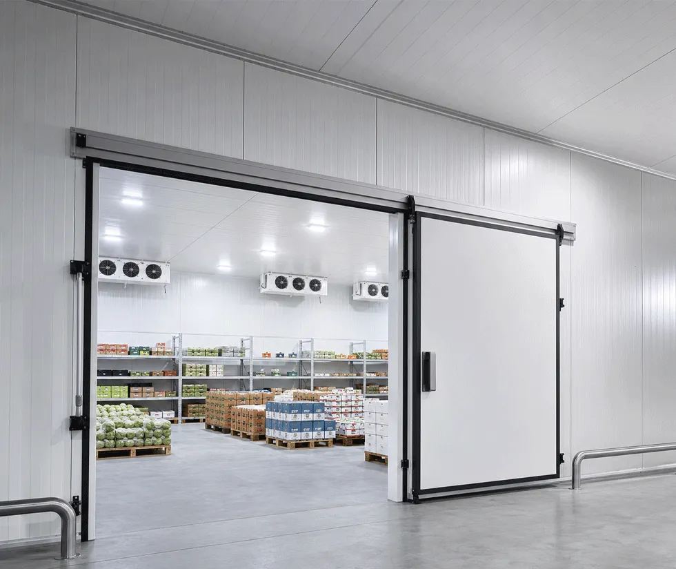 Cold storage room entrance with insulated panel walls