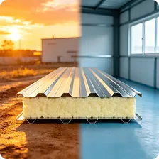 Insulated roof panel profile in an industrial building