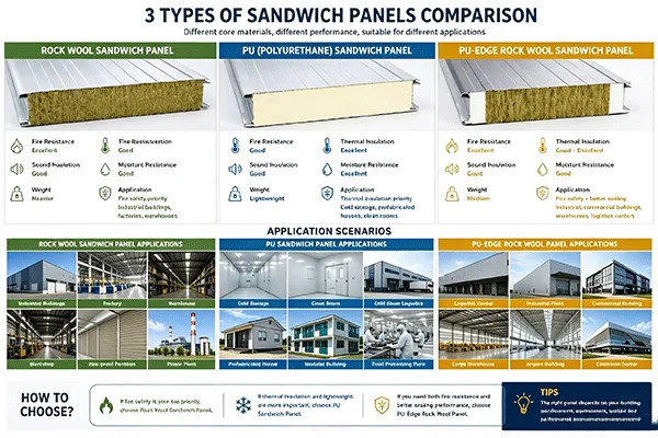 Rock Wool vs PU Sandwich Panels vs PU-Edge Rock Wool Panels: How to Choose the Right Panel for Your Project